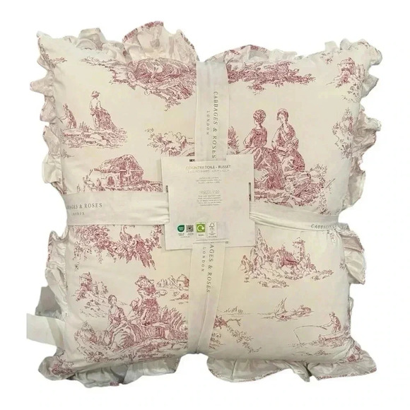 Pair Euro Shams NEW Country Toile Russet Shabby Chic by Cabbages & Roses London - Picture 5 of 9